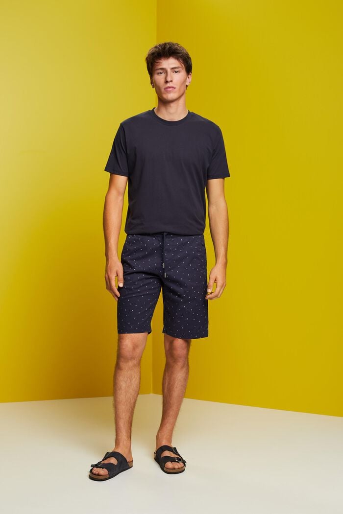 Pantalones cortos estampados sin cierre, algodón elástico, NAVY, detail image number 5