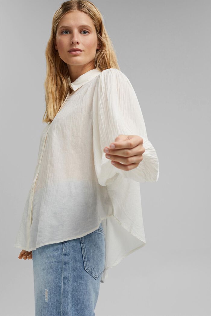 Blusa en gasa de algodón con mangas murciélago, OFF WHITE, detail image number 5