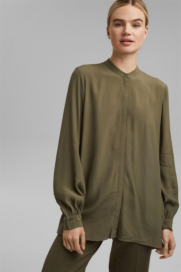 Blusa larga tipo túnica LENZING™ ECOVERO™, DARK KHAKI, detail image number 0