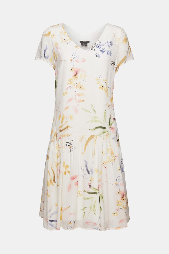 Vestido de gasa con estampado floral, LENZING™ ECOVERO™, OFF WHITE, detail image number 6