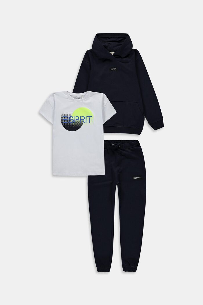 Conjunto combinado: Sudadera de capucha, camiseta y pantalones deportivos, NAVY, detail image number 0