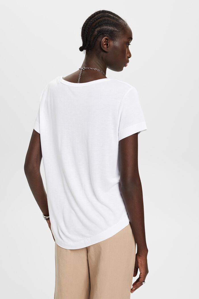 Camiseta de viscosa con cuello redondo y ancho, WHITE, detail image number 3