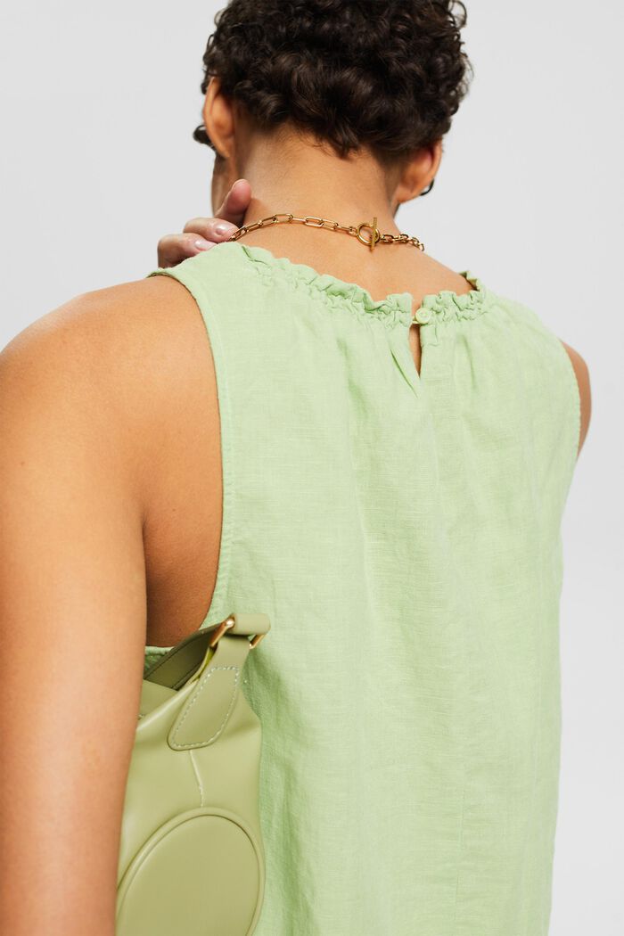 Blusa fruncida sin mangas en lino y algodón, LIGHT GREEN, detail image number 4
