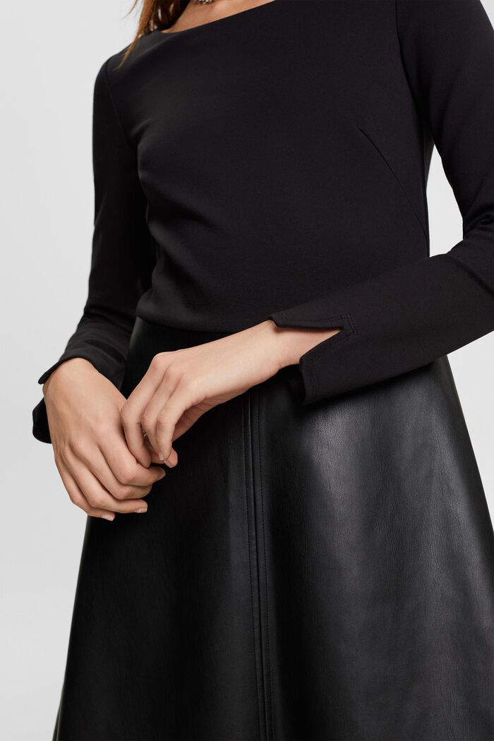 Mini vestido en mezcla de tejidos, BLACK, detail image number 0