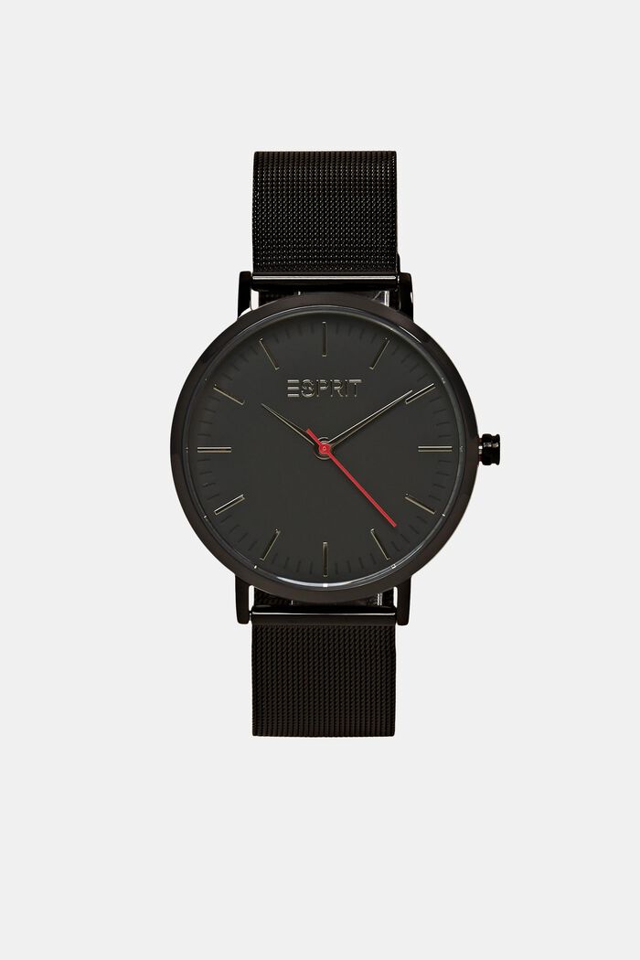 Reloj de acero inoxidable con pulsera de malla, BLACK, detail image number 0