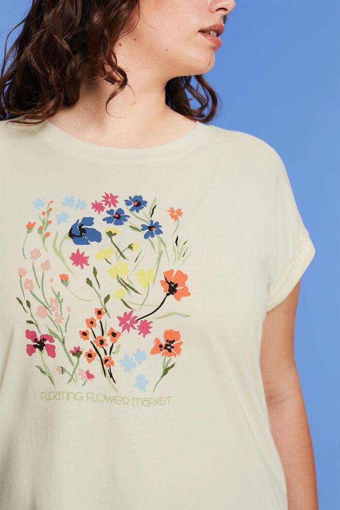 CURVY Camiseta con estampado frontal, 100% algodón, ICE, detail image number 2