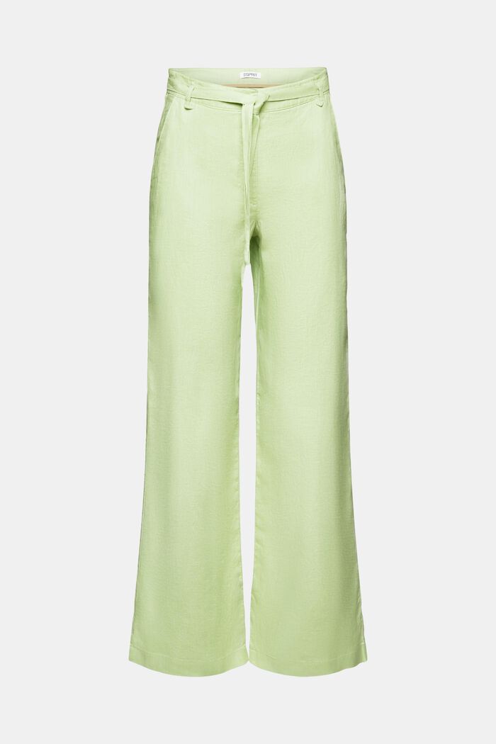 Pantalón wide leg de lino con cinturón, LIGHT GREEN, detail image number 6