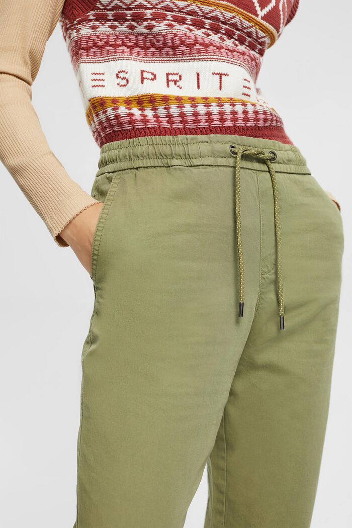 Pantalón con cordón en la cintura de algodón Pima, LIGHT KHAKI, detail image number 0