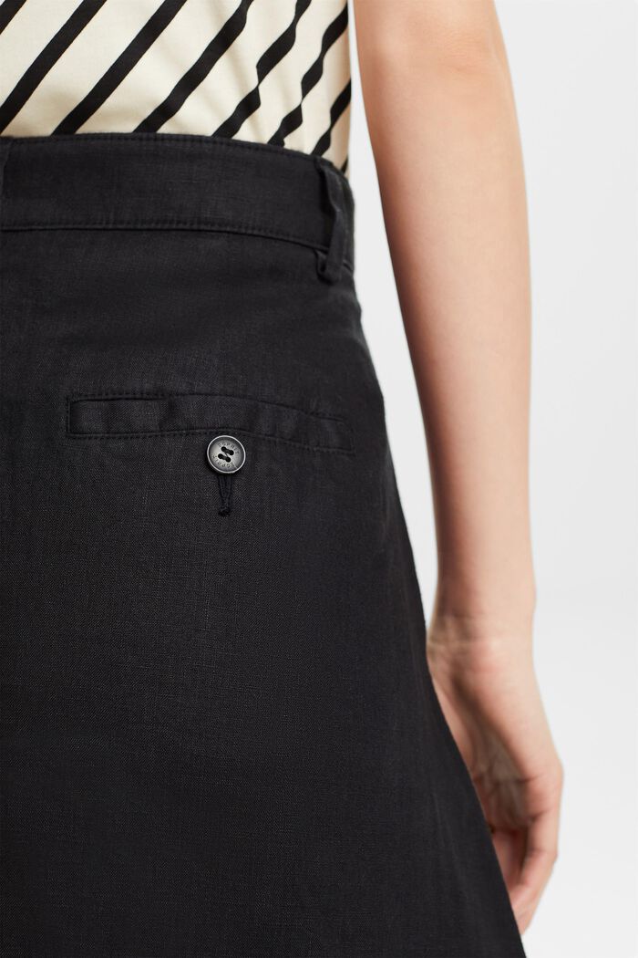 Falda midi de lino en línea A, BLACK, detail image number 3