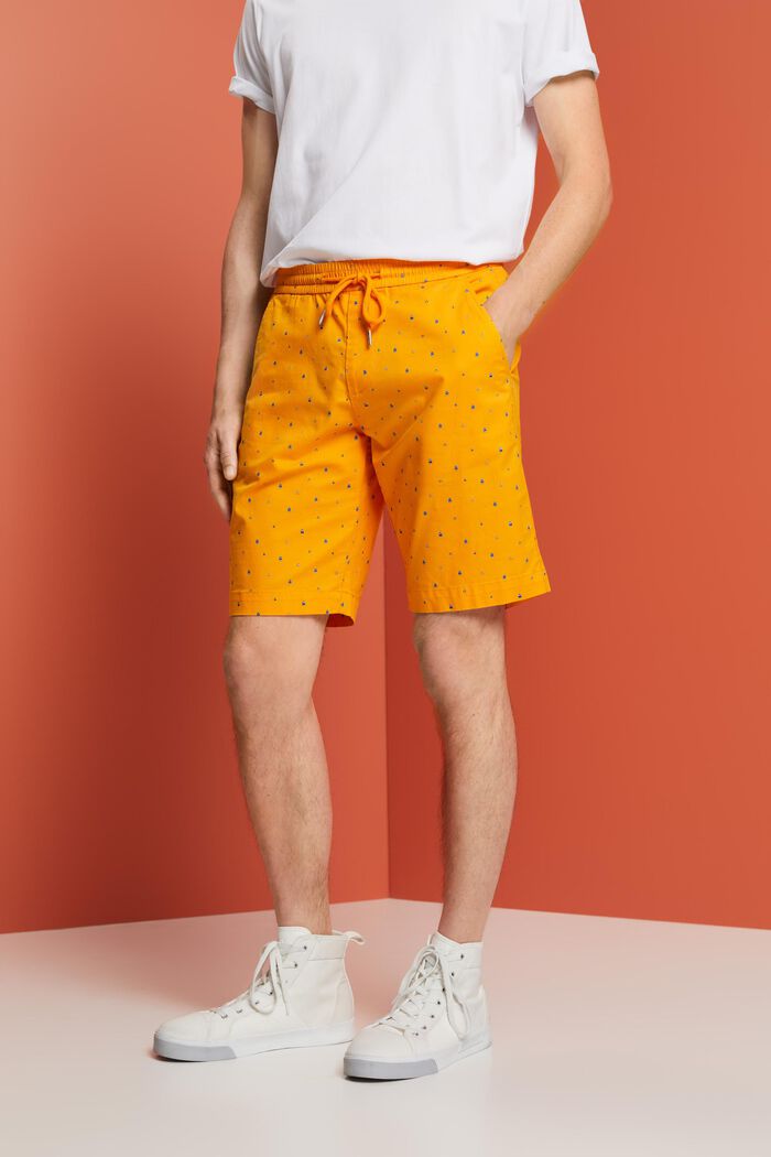Pantalones cortos estampados sin cierre, algodón elástico, BRIGHT ORANGE, detail image number 0
