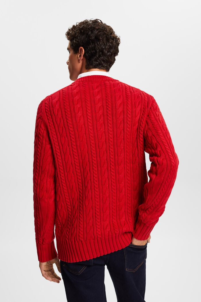 Jersey de punto trenzado con algodón, DARK RED, detail image number 4