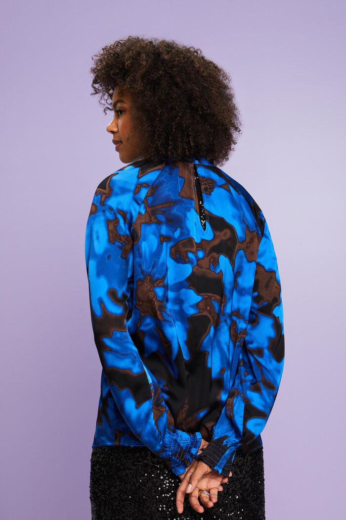 Blusa satinada fruncida con estampado, BRIGHT BLUE, detail image number 2