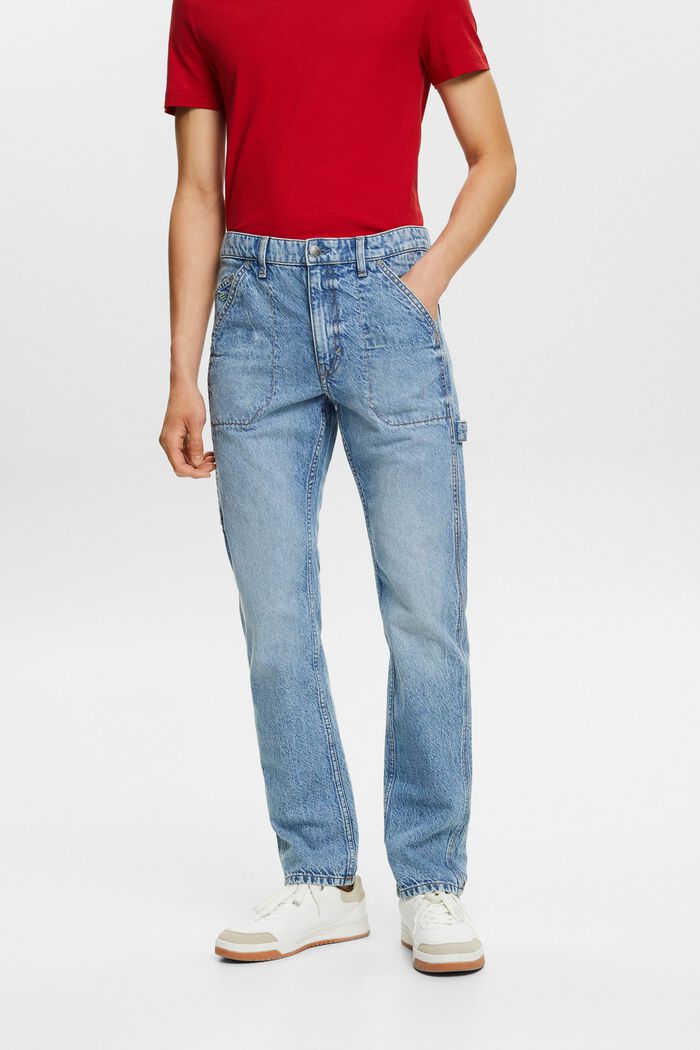 Jeans mid-rise straight fit de estilo carpintero, BLUE LIGHT WASHED, detail image number 0