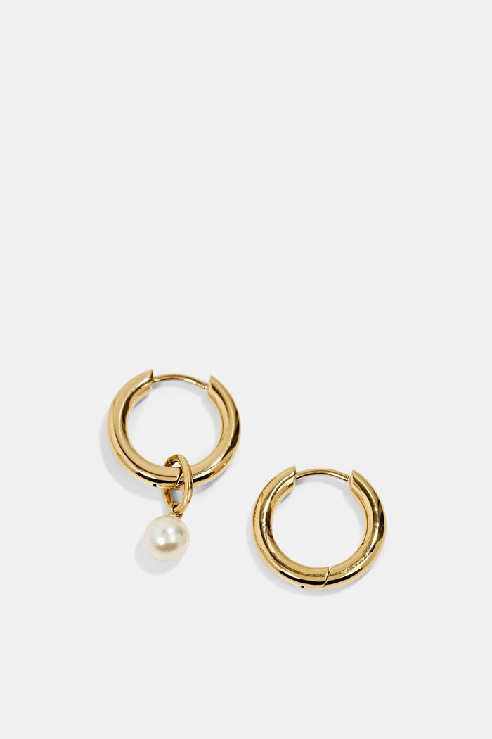Aros de acero inoxidable con colgante de perlas, GOLD, detail image number 2