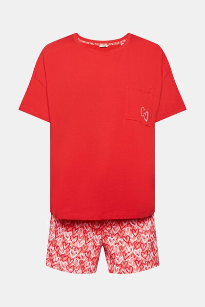 Pijama con estampado de corazones, RED, overview