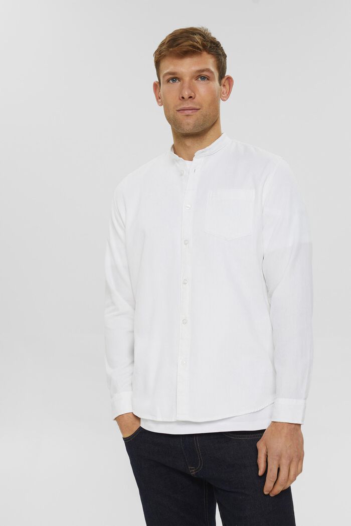 Camisa con cuello mao de algodón, WHITE, detail image number 0