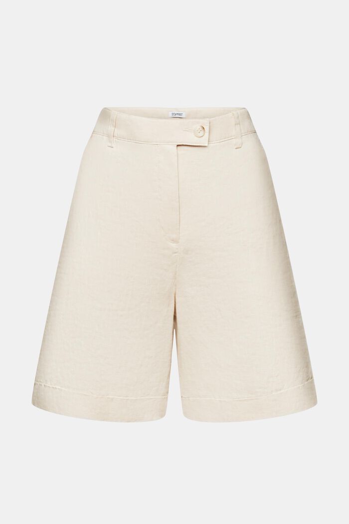 Shorts de lino con dobleces, CREAM BEIGE, detail image number 7
