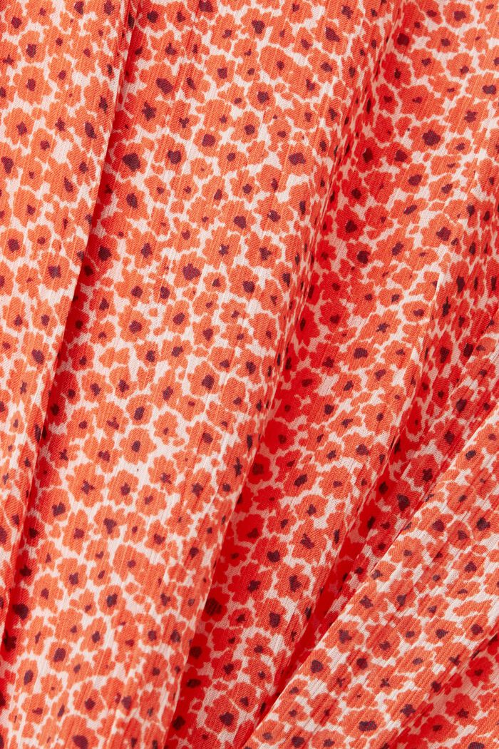 Minivestido floral con cintura fruncida, ORANGE RED, detail image number 4