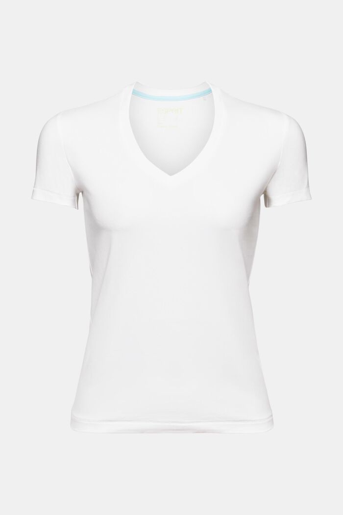 Camiseta de tejido jersey con cuello en pico, WHITE, detail image number 5