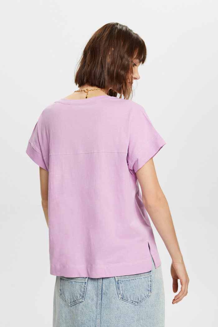 Camiseta de algodón con cuello en pico, LILAC, detail image number 3