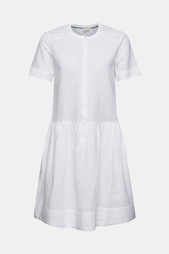 Vestido en mezcla de lino con tira de botones, WHITE, detail image number 5