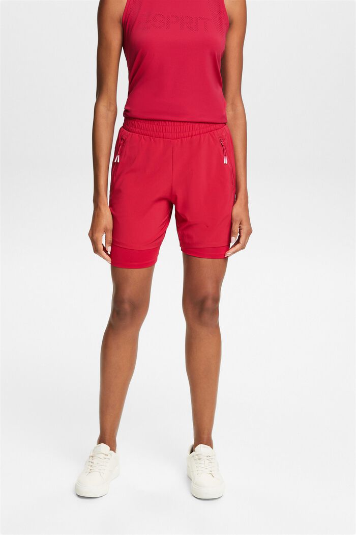 Pantalones cortos deportivos de doble capa, DARK RED, detail image number 0