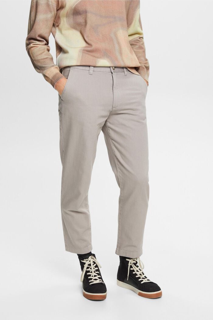 Pantalones holgados de corte tapered de algodón, LIGHT GREY, detail image number 0