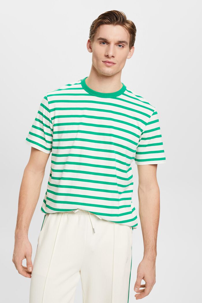 Camiseta con diseño a rayas de algodón sostenible, GREEN, detail image number 0
