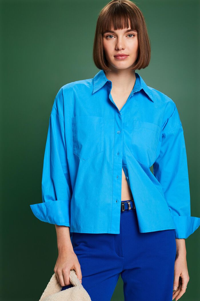 Camiseta de cuello abotonado, popelina de algodón, BLUE, detail image number 0
