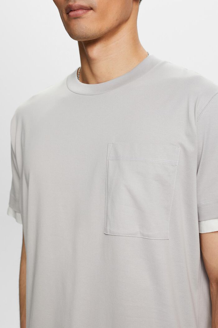 Camiseta de cuello redondo con capas, 100% algodón, LIGHT GREY, detail image number 2