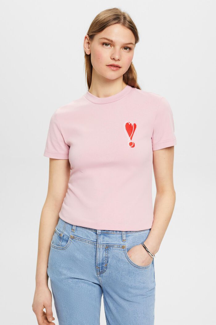 Camiseta de algodón con motivo de corazón bordado, PINK, detail image number 0