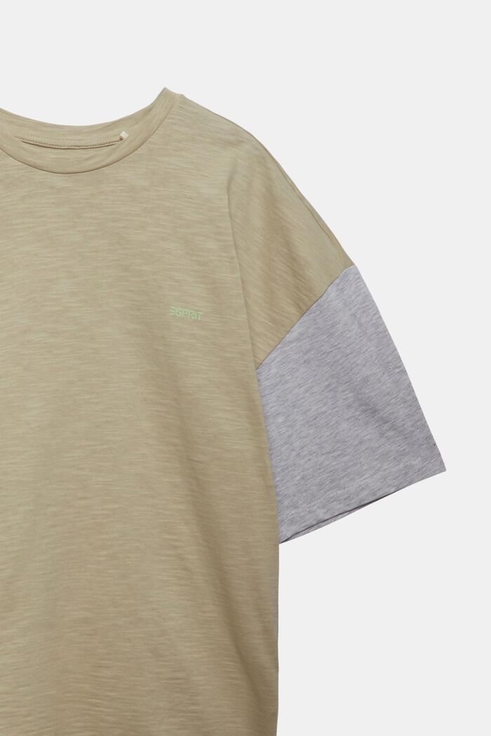 Camiseta bicolor con textura flameada, DUSTY GREEN, detail image number 1