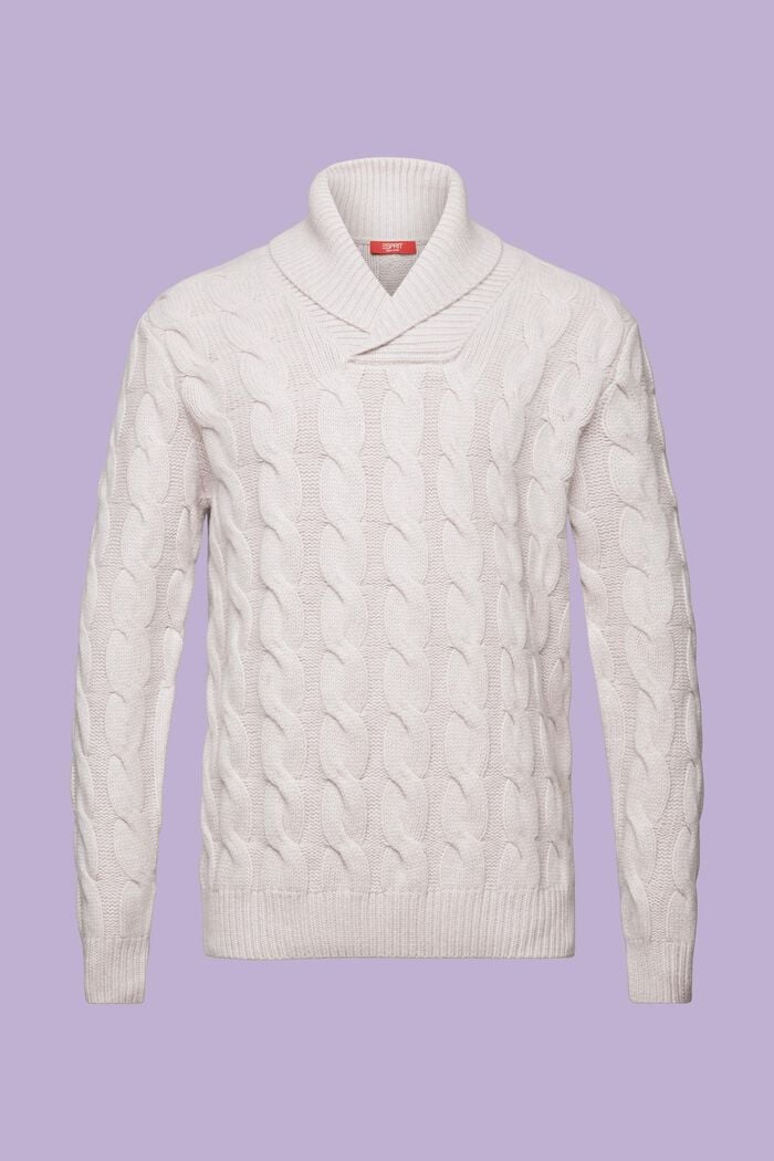 Jersey de punto trenzado de lana con cuello chal, LIGHT TAUPE, detail image number 6
