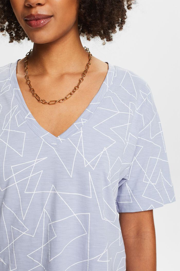 Camiseta de algodón estampada con cuello en pico, LIGHT BLUE LAVENDER, detail image number 3