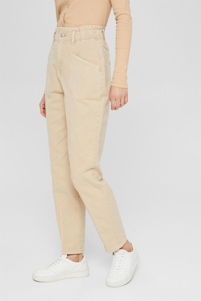 Pantalón con cintura paper bag, algodón ecológico, BEIGE, detail image number 0