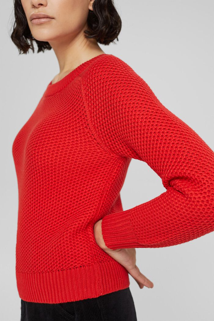 Jersey con punto de textura, mezcla de algodón, ORANGE RED, detail image number 2