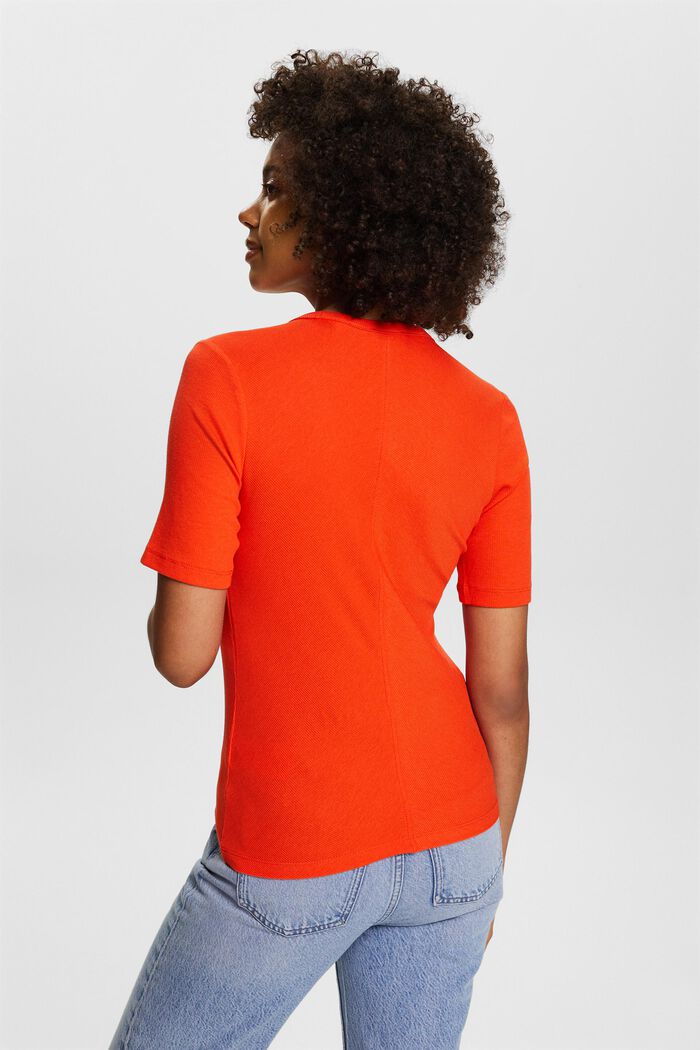 Camiseta acanalada con cuello en pico, BRIGHT ORANGE, detail image number 2