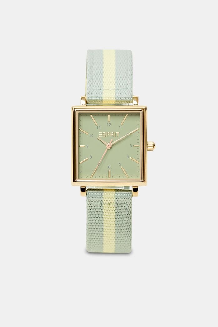 Reloj de acero inoxidable con correa de tejido, GREEN, detail image number 0