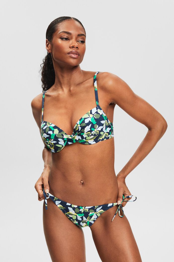 Braga de bikini con lazada estampada a los lados, NAVY, detail image number 0
