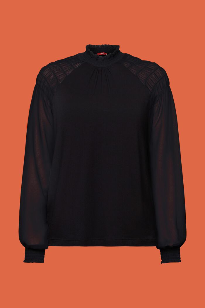 Camiseta de manga larga en diferentes tejidos, BLACK, detail image number 6