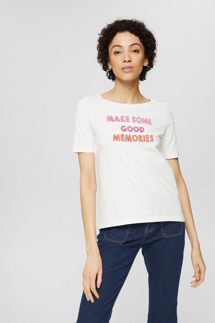 Camiseta en 100% algodón ecológico con rótulo, OFF WHITE, detail image number 0