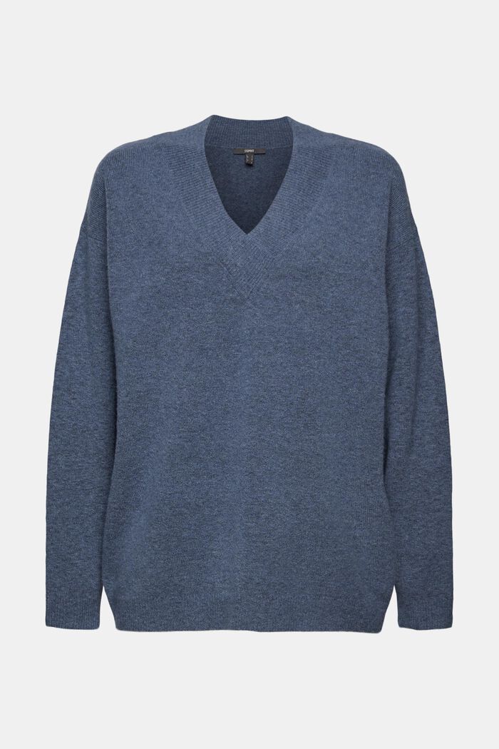 Con lana de borrego: jersey de cuello en pico, PETROL BLUE, detail image number 7