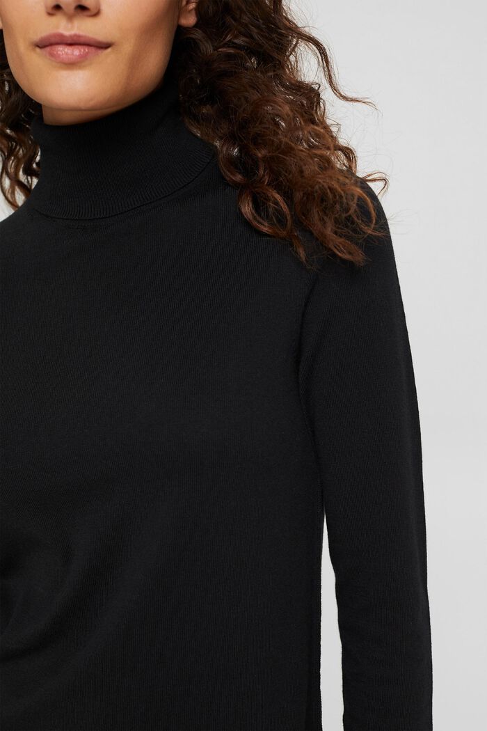 Jersey de cuello vuelto con algodón ecológico, BLACK, detail image number 2