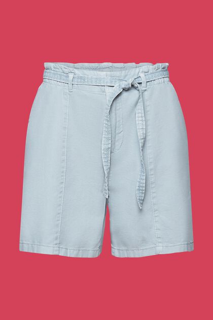 Pantalones cortos con cinturón para anudar, en mezcla de lino