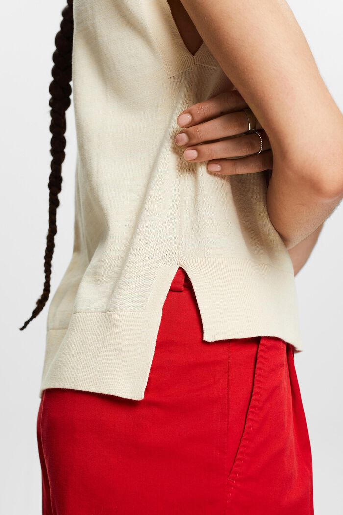 Jersey de cuello redondo sin mangas, CREAM BEIGE, detail image number 3