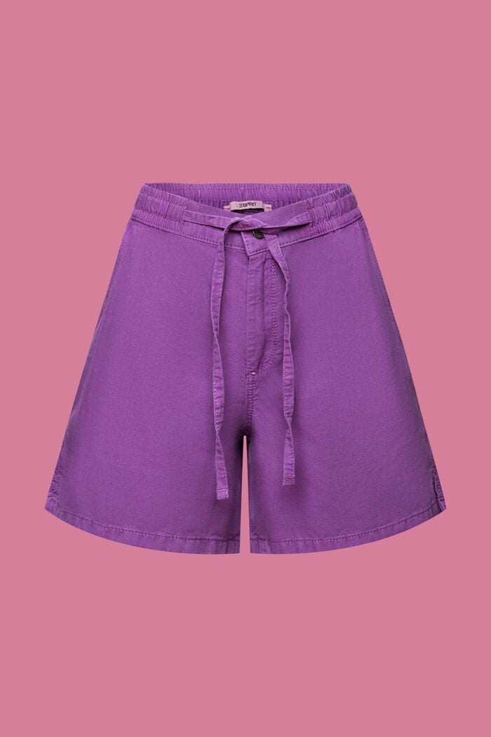 Shorts de sarga con cintura fruncida, PURPLE, detail image number 6