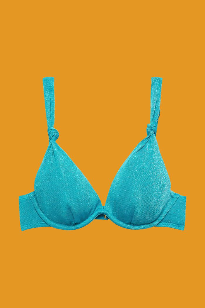 Yalong Beach: top de bikini brillante con aros, TEAL BLUE, detail image number 4