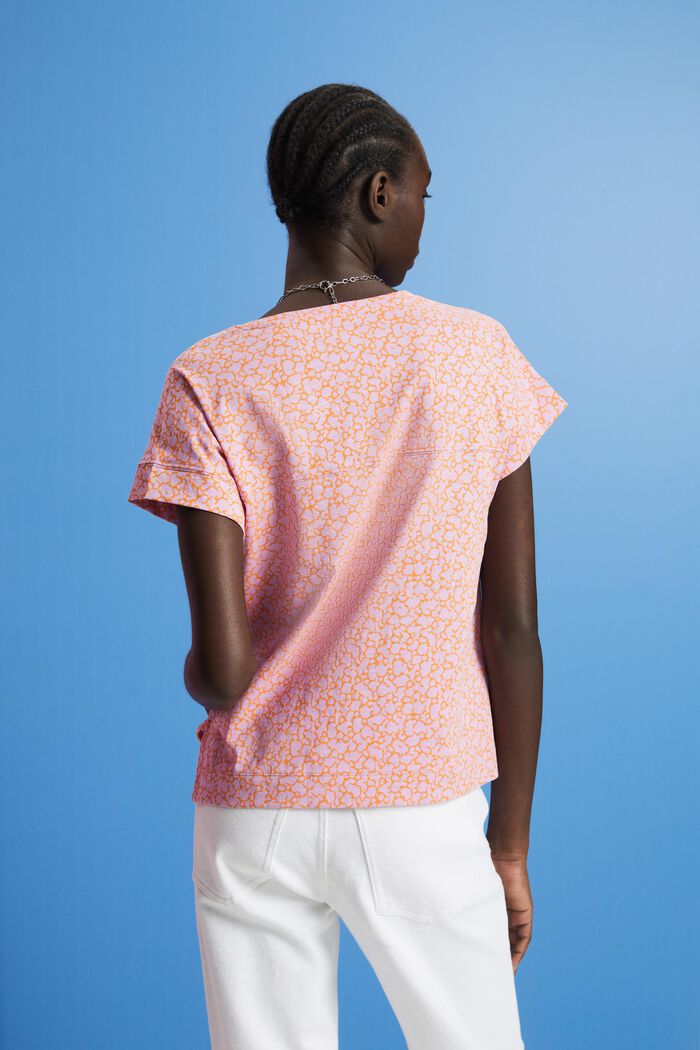 Camiseta de algodón con cuello en pico y estampado allover, LILAC, detail image number 3