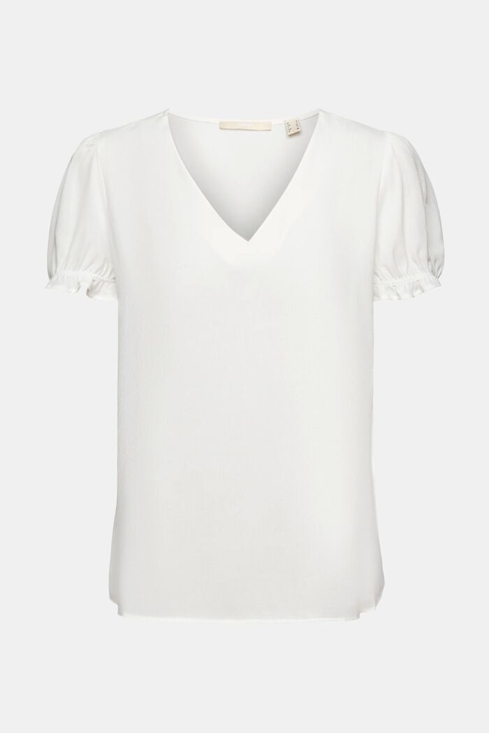 Blusa con cuello en pico, OFF WHITE, detail image number 6