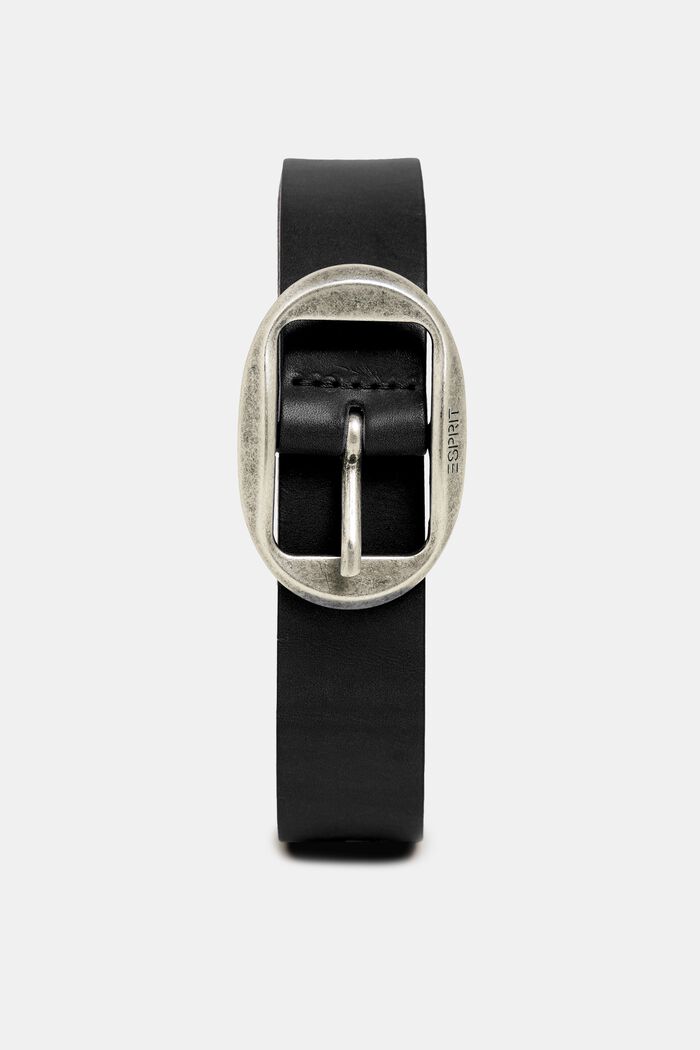 Cinturón con hebilla estilo vintage, de piel, BLACK, detail image number 0